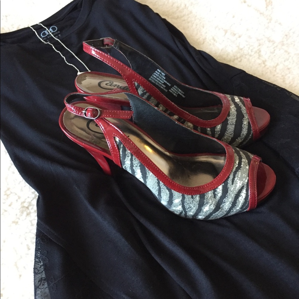 Red and animal print pumps